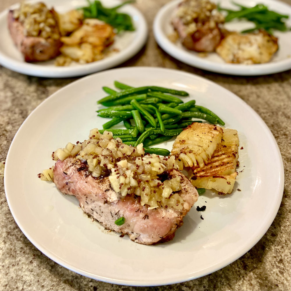 Herb Marinated Pork Chops with Tart Apple Chutney Dinner at the Franzens
